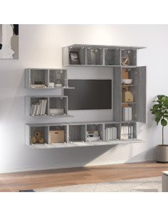 Set Mobili Porta TV 8pz Grigio Sonoma in Legno Multistrato 2