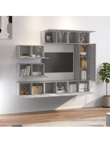 Set Mobili Porta TV 8pz Grigio Sonoma in Legno Multistrato