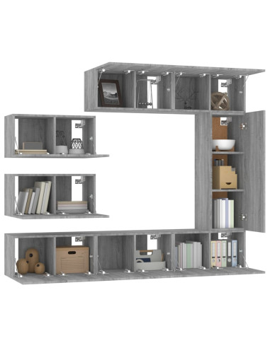 Set Mobili Porta TV 8pz Grigio Sonoma in Legno Multistrato