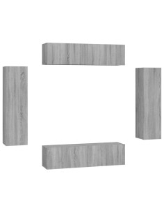 Set di Mobili Porta TV 6 pz Grigio Sonoma in Legno Multistrato