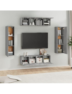 Set di Mobili Porta TV 6 pz Grigio Sonoma in Legno Multistrato 2