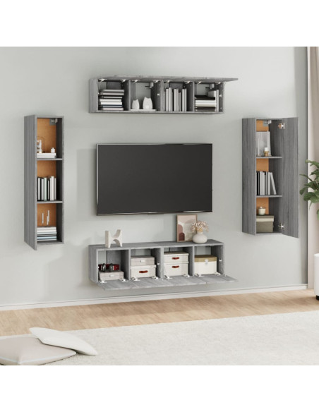 Set di Mobili Porta TV 6 pz Grigio Sonoma in Legno Multistrato