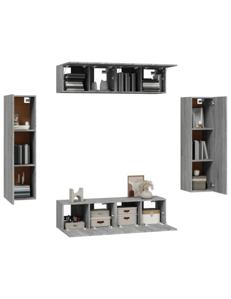Set di Mobili Porta TV 6 pz Grigio Sonoma in Legno Multistrato