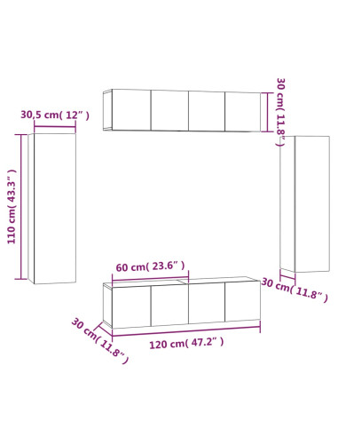 Set di Mobili Porta TV 6 pz Grigio Sonoma in Legno Multistrato
