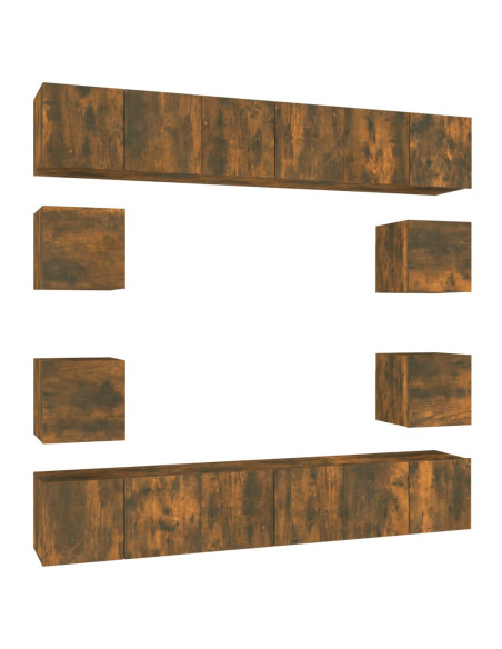 Set Mobili Porta TV 10 pz Rovere Fumo in Legno Multistrato