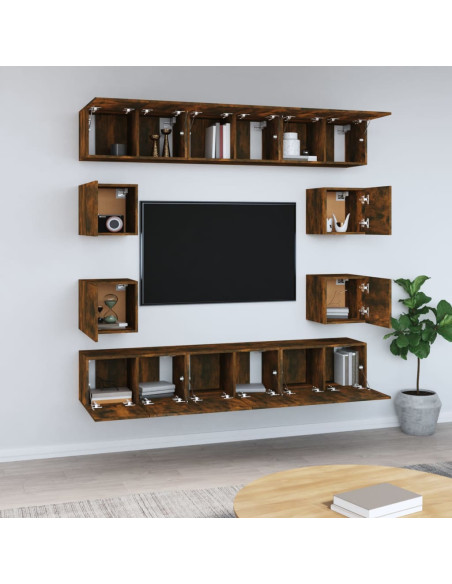 Set Mobili Porta TV 10 pz Rovere Fumo in Legno Multistrato