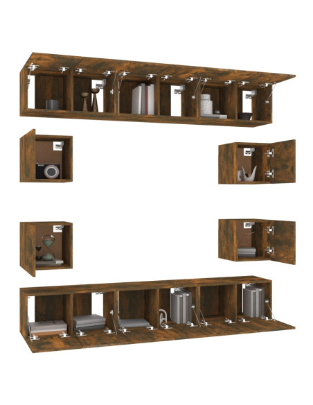 Set Mobili Porta TV 10 pz Rovere Fumo in Legno Multistrato