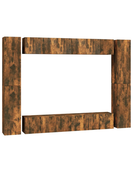 Set Mobili Porta TV 10 pz Rovere Fumo in Legno Multistrato