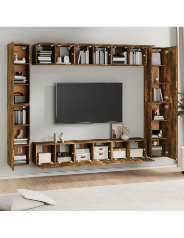 Set Mobili Porta TV 10 pz Rovere Fumo in Legno Multistrato