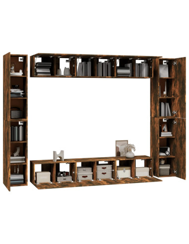 Set Mobili Porta TV 10 pz Rovere Fumo in Legno Multistrato