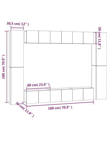 Set Mobili Porta TV 10 pz Rovere Fumo in Legno Multistrato
