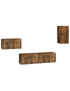 Set di Mobili Porta TV 4 pz Rovere Fumo in Legno Multistrato