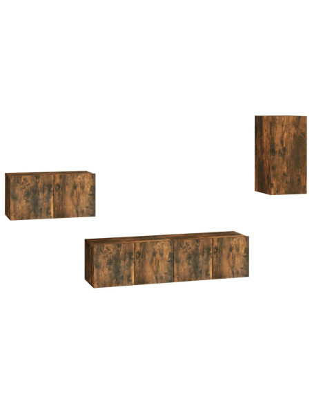 Set di Mobili Porta TV 4 pz Rovere Fumo in Legno Multistrato
