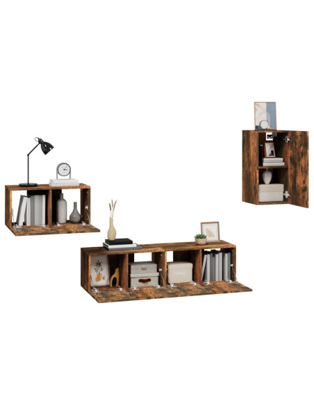 Set di Mobili Porta TV 4 pz Rovere Fumo in Legno Multistrato