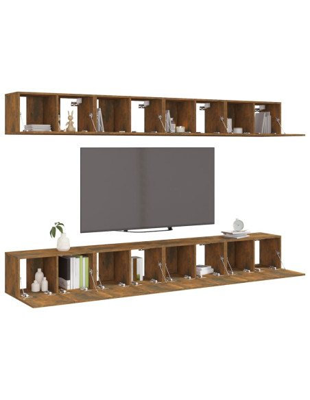 Mobili TV 8 pz Rovere Fumo 60x30x30 cm in Legno Ingegnerizzato