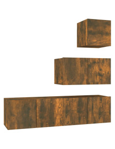 Set di Mobili Porta TV 4 pz Rovere Fumo in Legno Multistrato