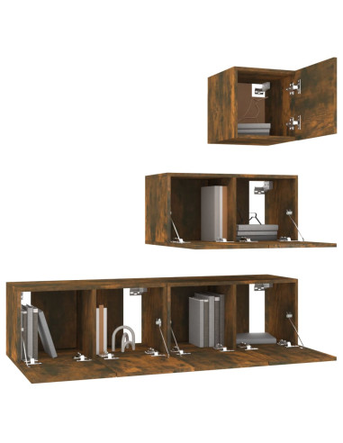 Set di Mobili Porta TV 4 pz Rovere Fumo in Legno Multistrato