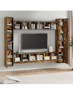 Set Mobili Porta TV 10 pz Rovere Fumo in Legno Multistrato 2