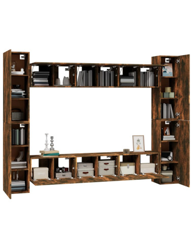 Set Mobili Porta TV 10 pz Rovere Fumo in Legno Multistrato