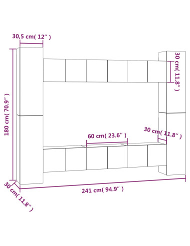 Set Mobili Porta TV 10 pz Rovere Fumo in Legno Multistrato