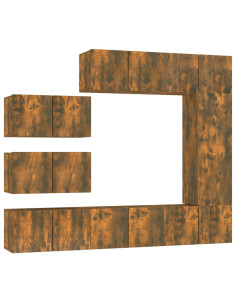 Set Mobili Porta TV 8 pz Rovere Fumo in Legno Multistrato