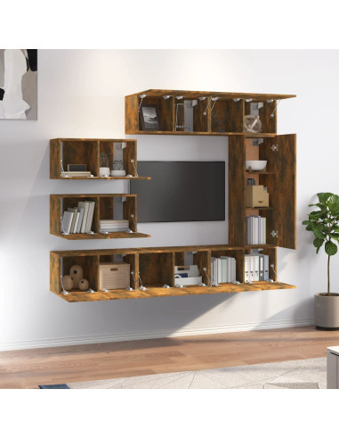 Set Mobili Porta TV 8 pz Rovere Fumo in Legno Multistrato