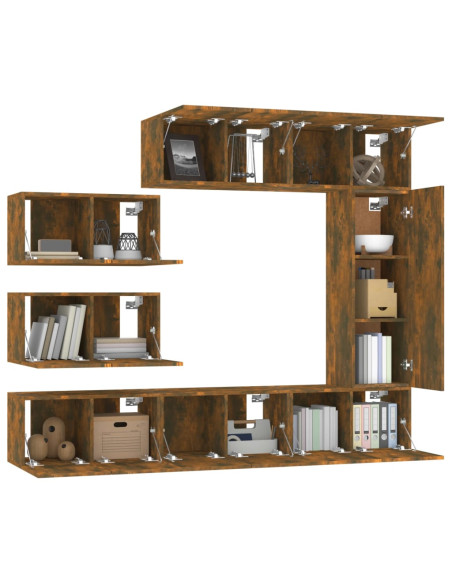 Set Mobili Porta TV 8 pz Rovere Fumo in Legno Multistrato