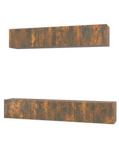 Set di Mobili Porta TV 5 pz Rovere Fumo in Legno Multistrato