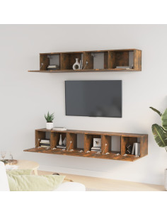 Set di Mobili Porta TV 5 pz Rovere Fumo in Legno Multistrato 2