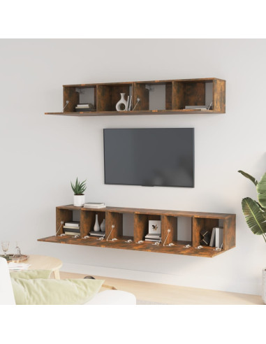 Set di Mobili Porta TV 5 pz Rovere Fumo in Legno Multistrato
