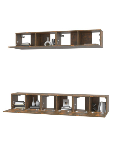 Set di Mobili Porta TV 5 pz Rovere Fumo in Legno Multistrato