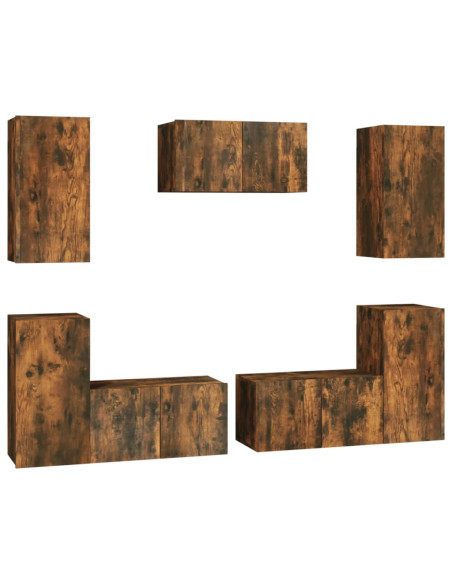 Set di Mobili Porta TV 7 pz Rovere Fumo in Legno Multistrato