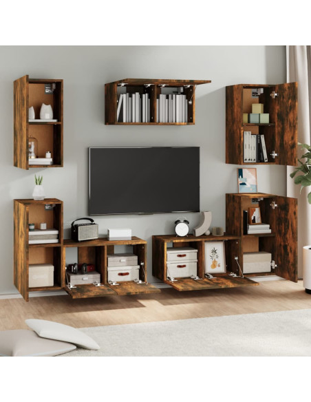 Set di Mobili Porta TV 7 pz Rovere Fumo in Legno Multistrato