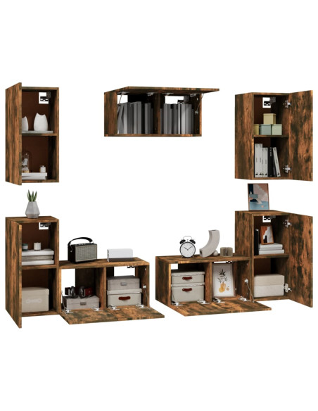 Set di Mobili Porta TV 7 pz Rovere Fumo in Legno Multistrato