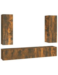 Set di Mobili Porta TV 5 pz Rovere Fumo in Legno Multistrato