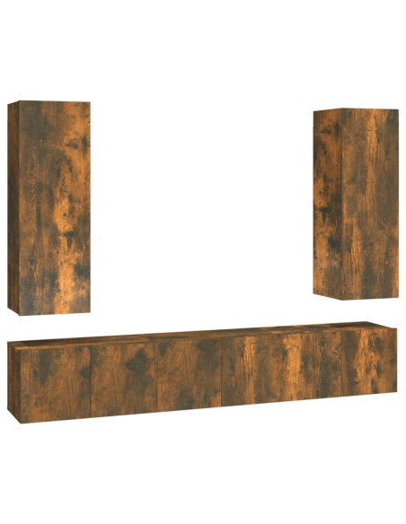 Set di Mobili Porta TV 5 pz Rovere Fumo in Legno Multistrato