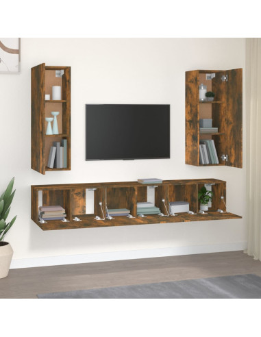 Set di Mobili Porta TV 5 pz Rovere Fumo in Legno Multistrato