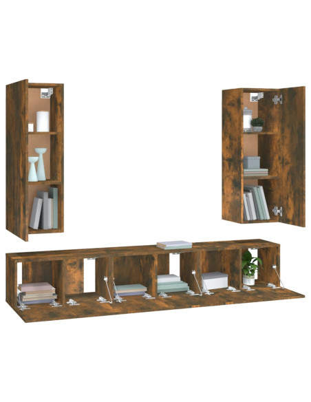 Set di Mobili Porta TV 5 pz Rovere Fumo in Legno Multistrato