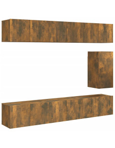 Set di Mobili Porta TV 7 pz Rovere Fumo in Legno Multistrato
