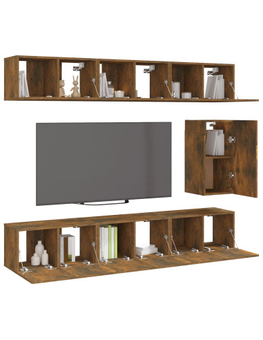 Set di Mobili Porta TV 7 pz Rovere Fumo in Legno Multistrato