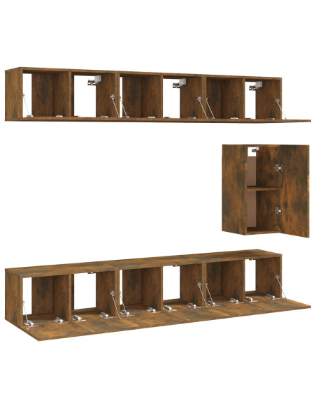 Set di Mobili Porta TV 7 pz Rovere Fumo in Legno Multistrato