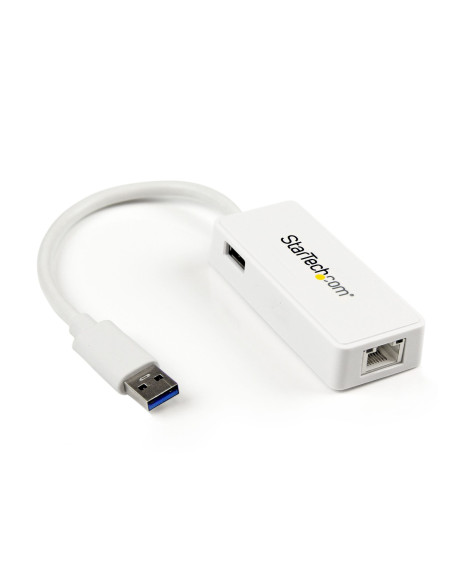 StarTech.com Adattatore USB 3.0 a Ethernet Gigabit (RJ45) - Scheda di rete NIC esterna con porta USB integrata - Bianco