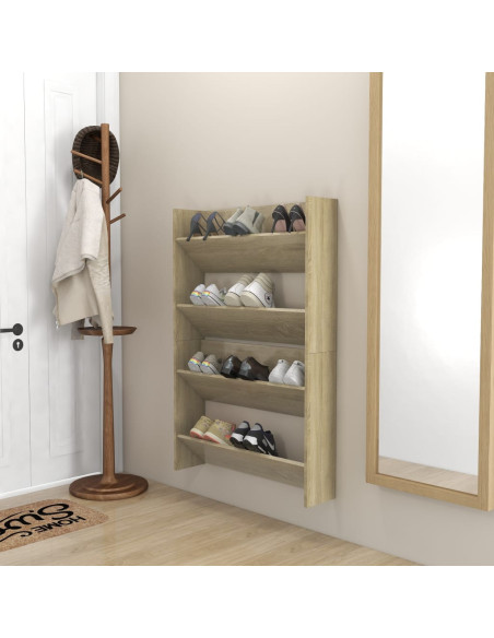 Scarpiere a Muro 2pz Rovere Sonoma 80x18x60cm Legno Multistrato