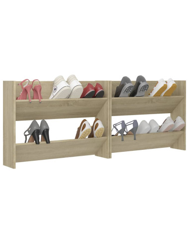 Scarpiere a Muro 2pz Rovere Sonoma 80x18x60cm Legno Multistrato