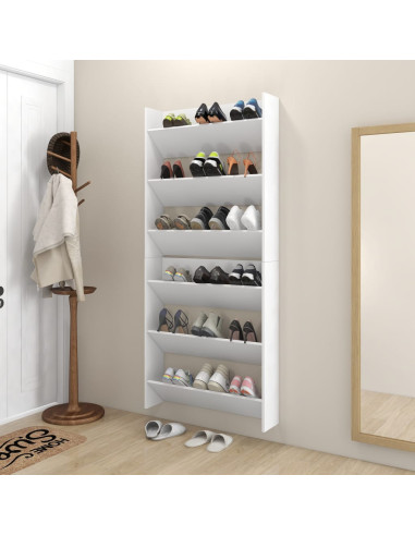 Scarpiere a Muro 2pz Bianche 80x18x90 cm in Legno Multistrato