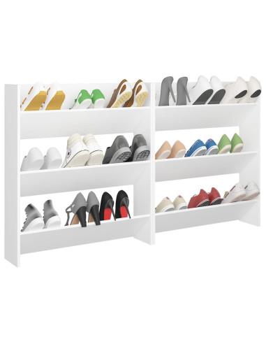 Scarpiere a Muro 2pz Bianche 80x18x90 cm in Legno Multistrato