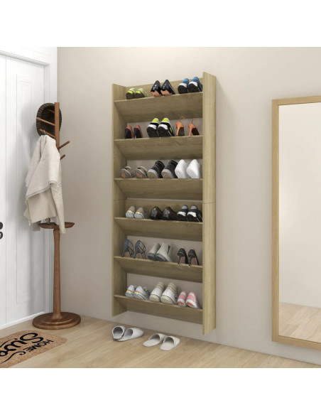 Scarpiere a Muro 2pz Rovere Sonoma 80x18x90cm Legno Multistrato