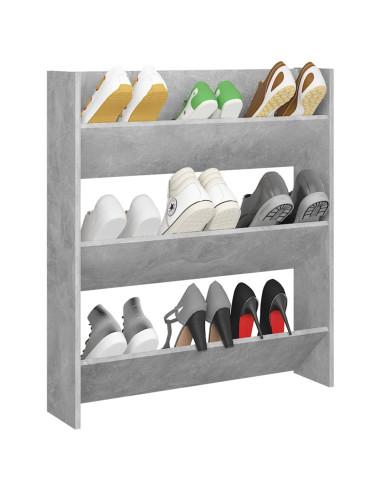 Scarpiera a Muro Grigio Cemento 80x18x90cm in Legno Multistrato