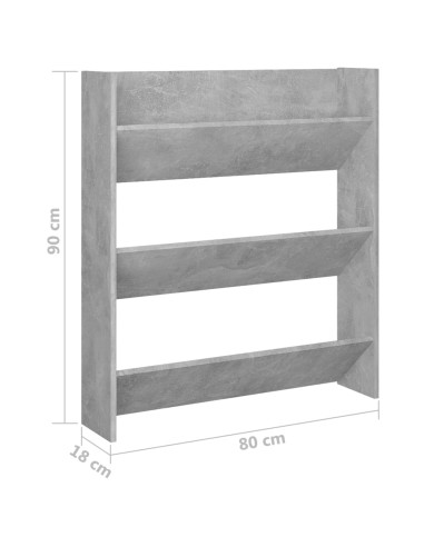Scarpiera a Muro Grigio Cemento 80x18x90cm in Legno Multistrato