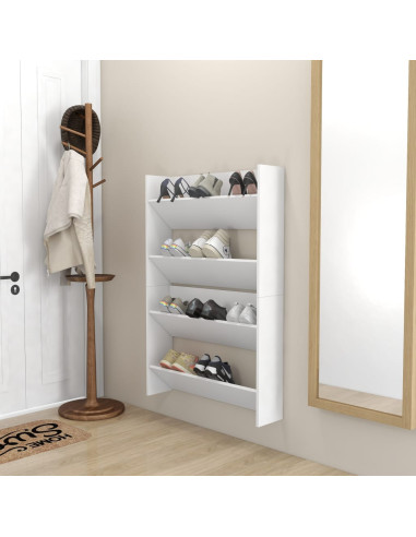 Scarpiere a Muro 2pz Bianche 80x18x60 cm in Legno Multistrato